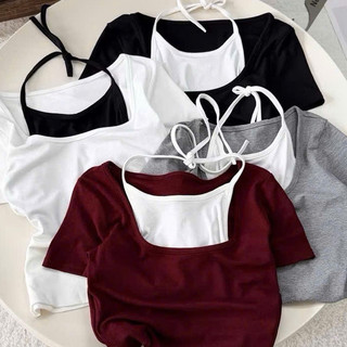 Áo thun dáng ôm Thiết Kế Cổ Yếm Xinh Xắn Trendy Outfit Thời Thượng