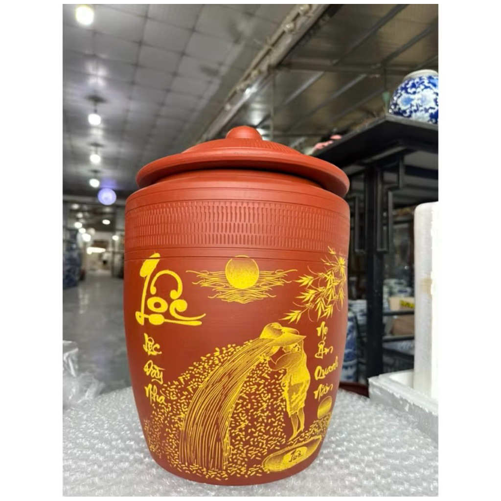 Chum Gạo Gốm Bát Tràng Chống Ẩm Mốc Hiệu Quả - Hũ Gạo Tài Lộc Dung Tích 5kg-30kg, An Toàn Cho Thực Phẩm