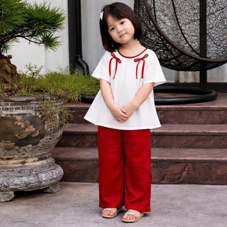 Bộ đồ bà ba bé gái chất lụa gấm cao cấp chơi Trung Thu, Pháp phục đi chùa cho bé phối nơ xinh xắn dễ thương BB03-BIATON