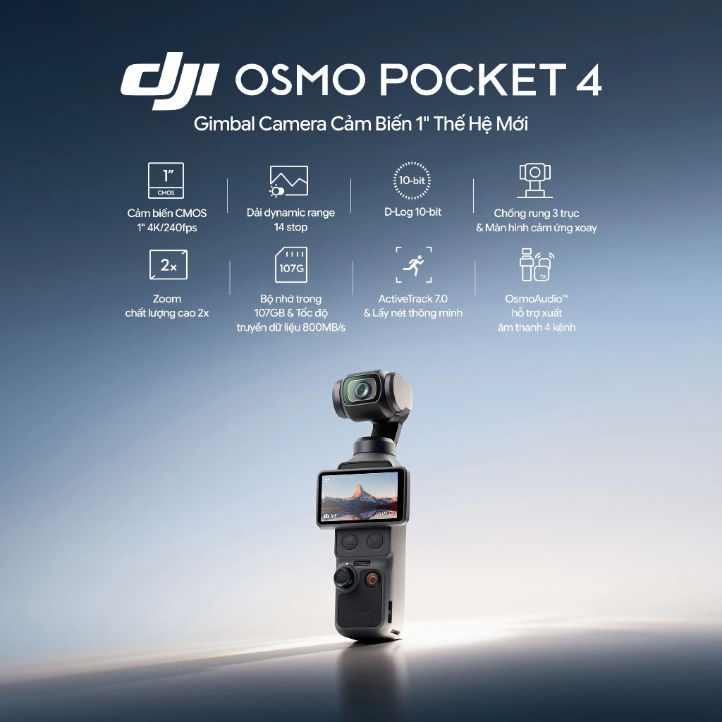 DJI Osmo Pocket 4 Chính hãng | Gimbal Tích Hợp Camera | Chất Lượng Cao | Bộ Nhớ Trong 107GB