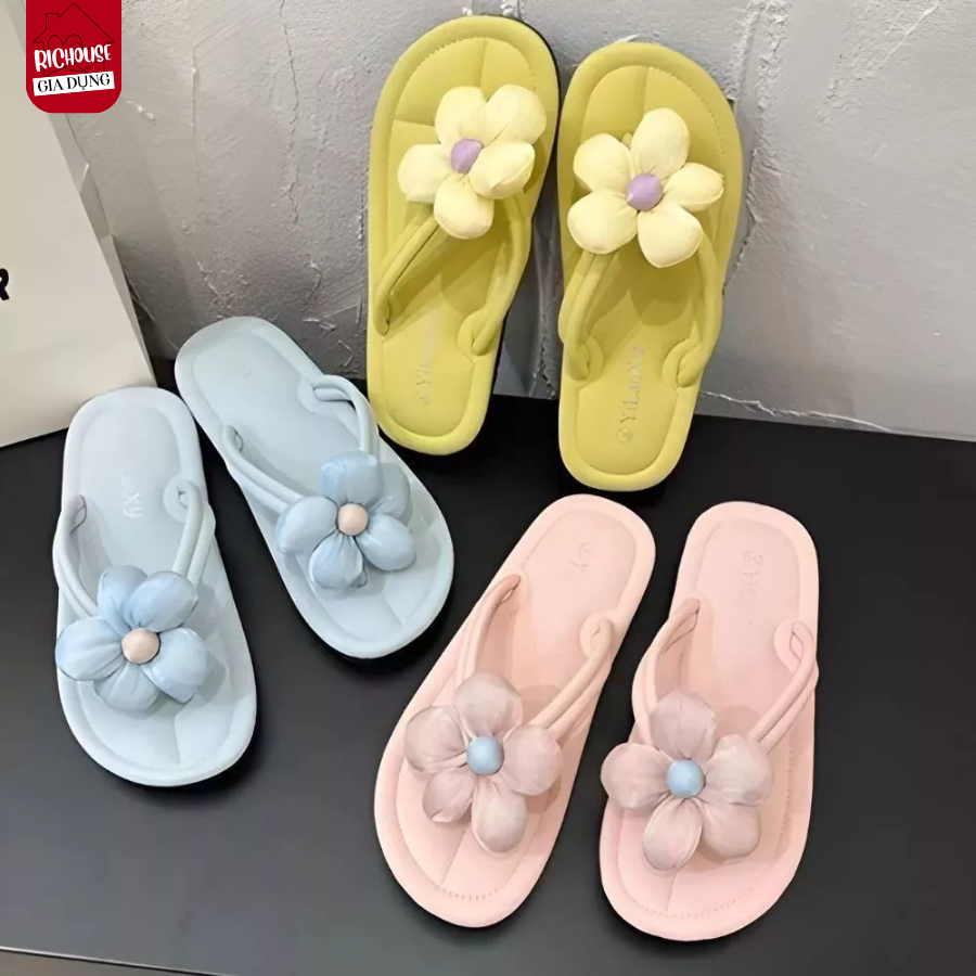 Dép Nữ Quai Kẹp Hoa 3D Siêu Xinh, Dép Đi Xỏ Ngón Êm Chân, Chống Trơn Trượt, Phong Cách Hàn Quốc