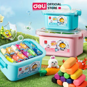 Bộ đất nặn 12/24 Màu An Toàn Deli Đất Nặn Chất Liệu Hữu Cơ An Toàn Tặng Kèm Khuôn Nhựa Màu Sắc Tươi Sáng