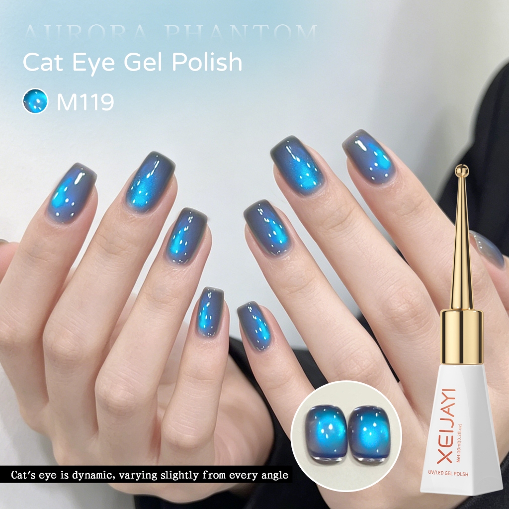 XEIJAYI 10ml - Sơn móng tay dạng gel màu xanh da trời nhạt ánh mắt mèo, thích hợp cho mùa xuân và mùa hè.