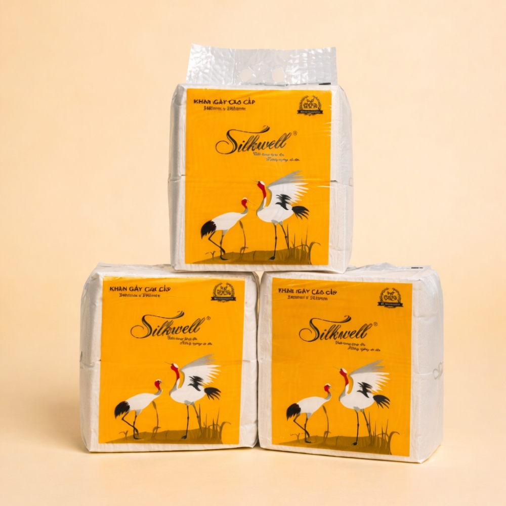 [HỎA TỐC] Giấy Ăn Lụa Silkwell Sếu K240 1kg/Túi/2 Lớp - Khăn Giấy Siêu Dai Mềm Mịn