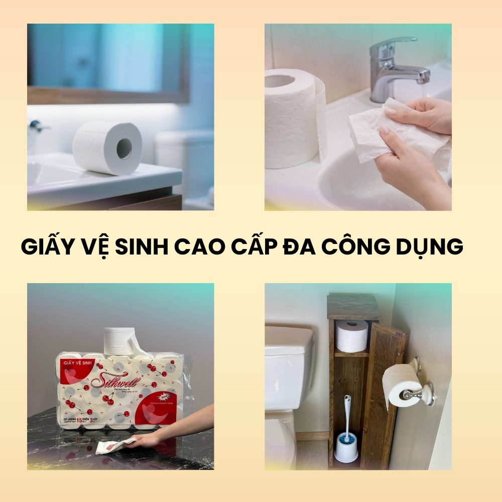 [HỎA TỐC] Giấy Vệ Sinh Silkwell Cherry Đỏ 15 Cuộn/3 Lớp Có Lõi - Siêu Dai, Tan Nhanh Trong Nước