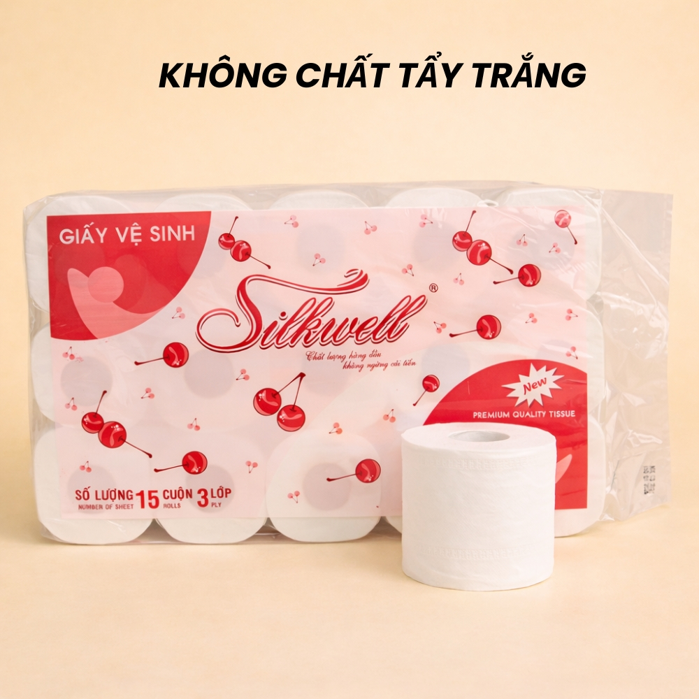 [HỎA TỐC] Giấy Vệ Sinh Silkwell Cherry Đỏ 15 Cuộn/3 Lớp Có Lõi - Siêu Dai, Tan Nhanh Trong Nước