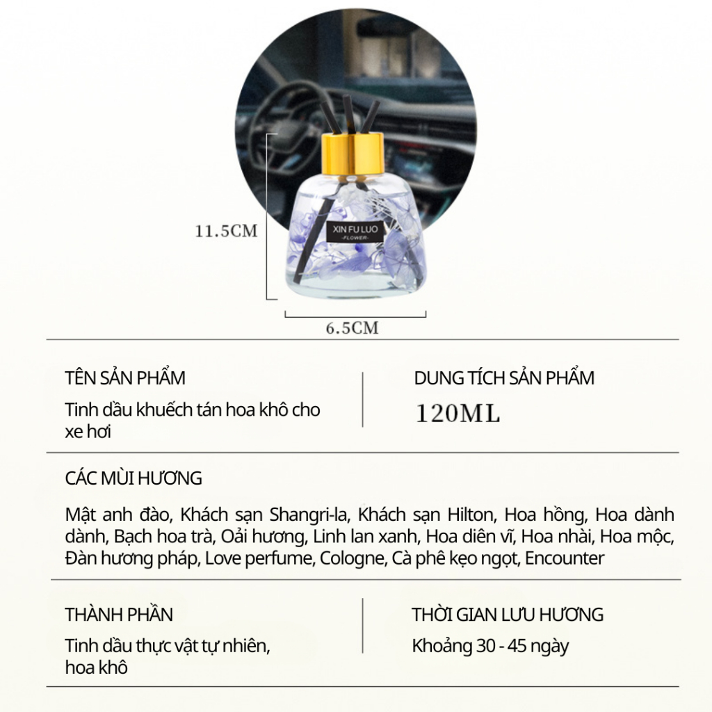 Nước Hoa Ô Tô Tinh Dầu Thơm Xe Hơi Thiên Nhiên 120ML Thơm Phòng Ngủ Đế Cao Su Chống Trượt KT10