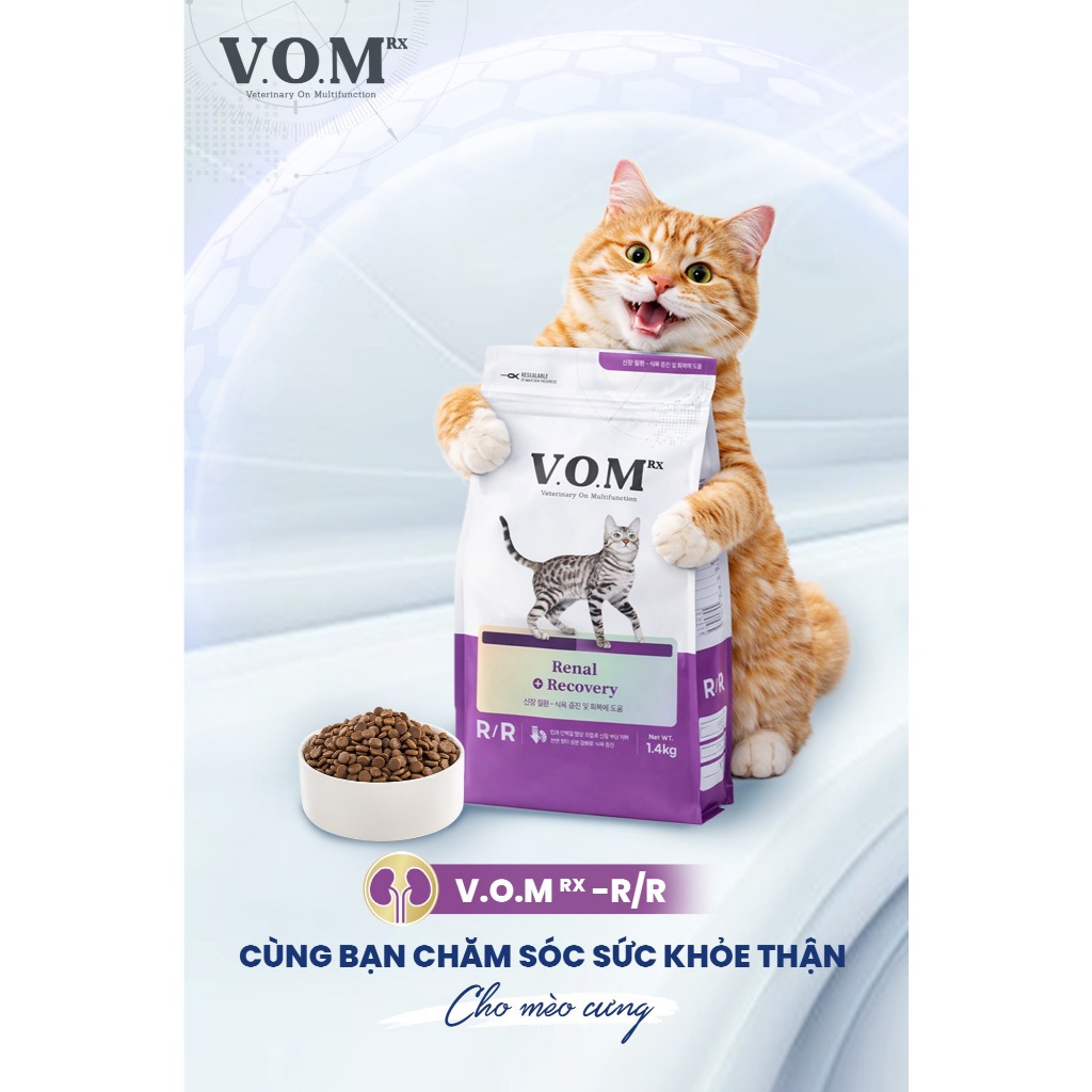[1.4KG] V.O.M - Thức ăn hạt cho mèo hỗ trợ trị liệu cho thận và phục hồi cơ thể VOM