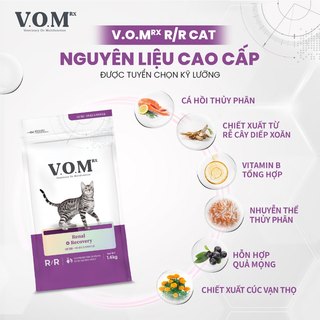 [1.4KG] V.O.M - Thức ăn hạt cho mèo hỗ trợ trị liệu cho thận và phục hồi cơ thể VOM