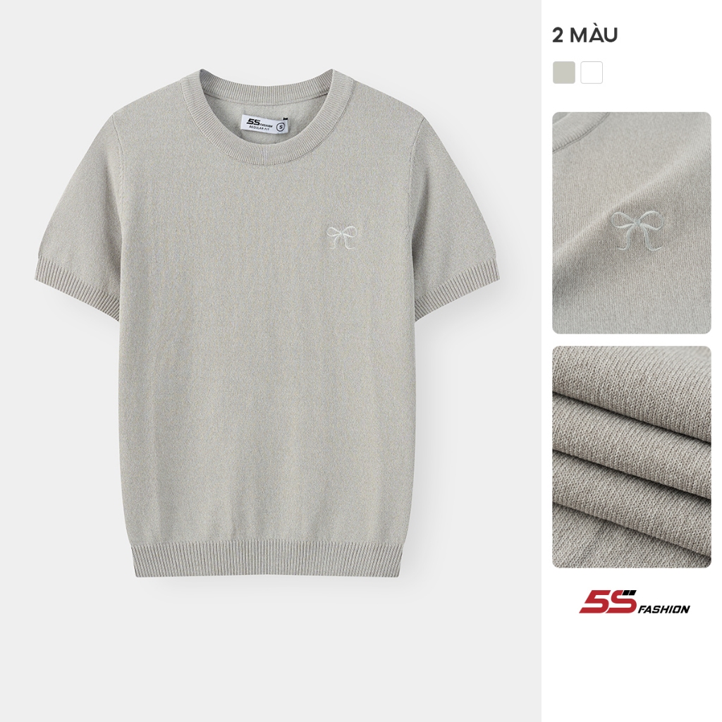 [XẢ HÀNG ĐỢT CUỐI] Áo Len Nữ Cộc Tay 5S FASHION Thêu Nơ Nữ Tính, Phom Dáng Thoải Mái W0ALC26024