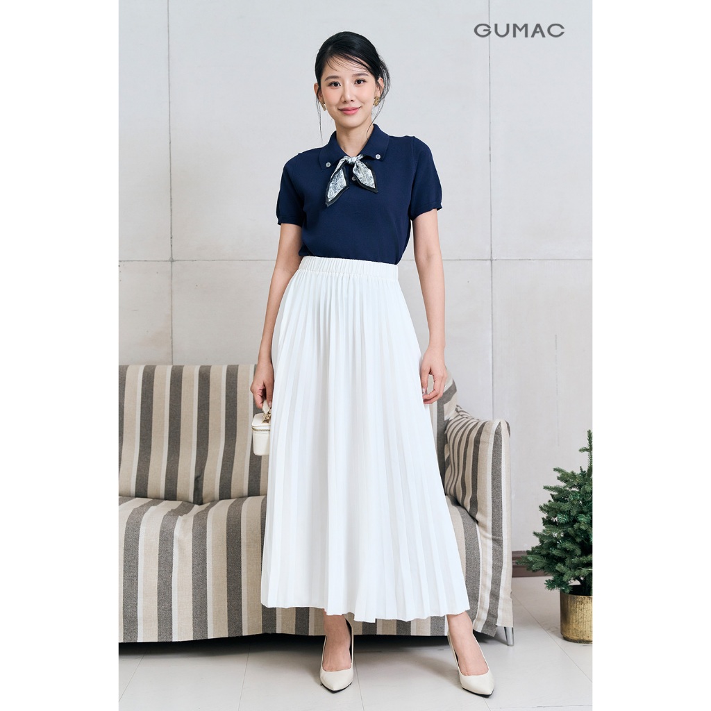Áo Polo Nữ Dệt Kim Phom Suông Thoải Mái Phối Khăn Cổ Cách Điệu Thời Trang GUMAC AF12018