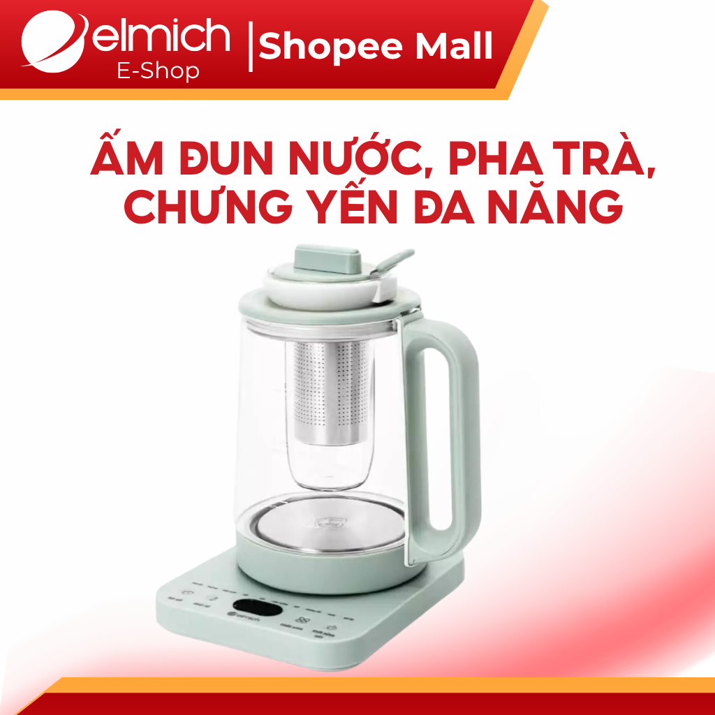 Ấm Pha Trà Elmich KEE-9146 (1,6L) / KEE-9147 (1,8L) (Ấm Đun Siêu Tốc Thủy Tinh, Công Suất 800W)