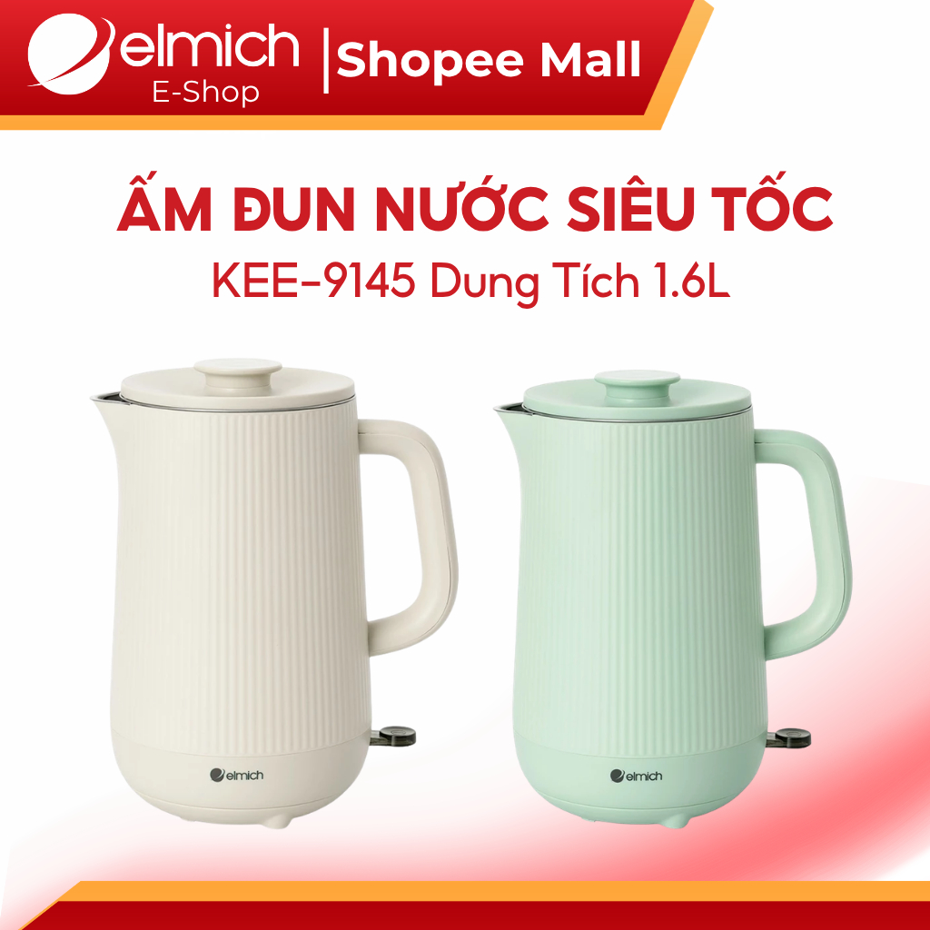 Ấm Siêu Tốc Elmich KEE-9145 1.6L 2100W, Đun Nhanh, Tự Ngắt An Toàn, Cao Cấp, Tiết Kiệm Điện