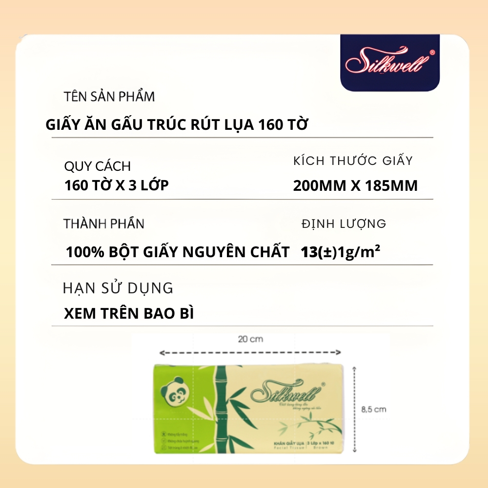 [HỎA TỐC] Giấy Ăn Lụa Silkwell Thùng 9 Gói Gấu Trúc Nâu 160 Tờ/3 Lớp - Dai, Thấm Nước Tốt Không Mủn