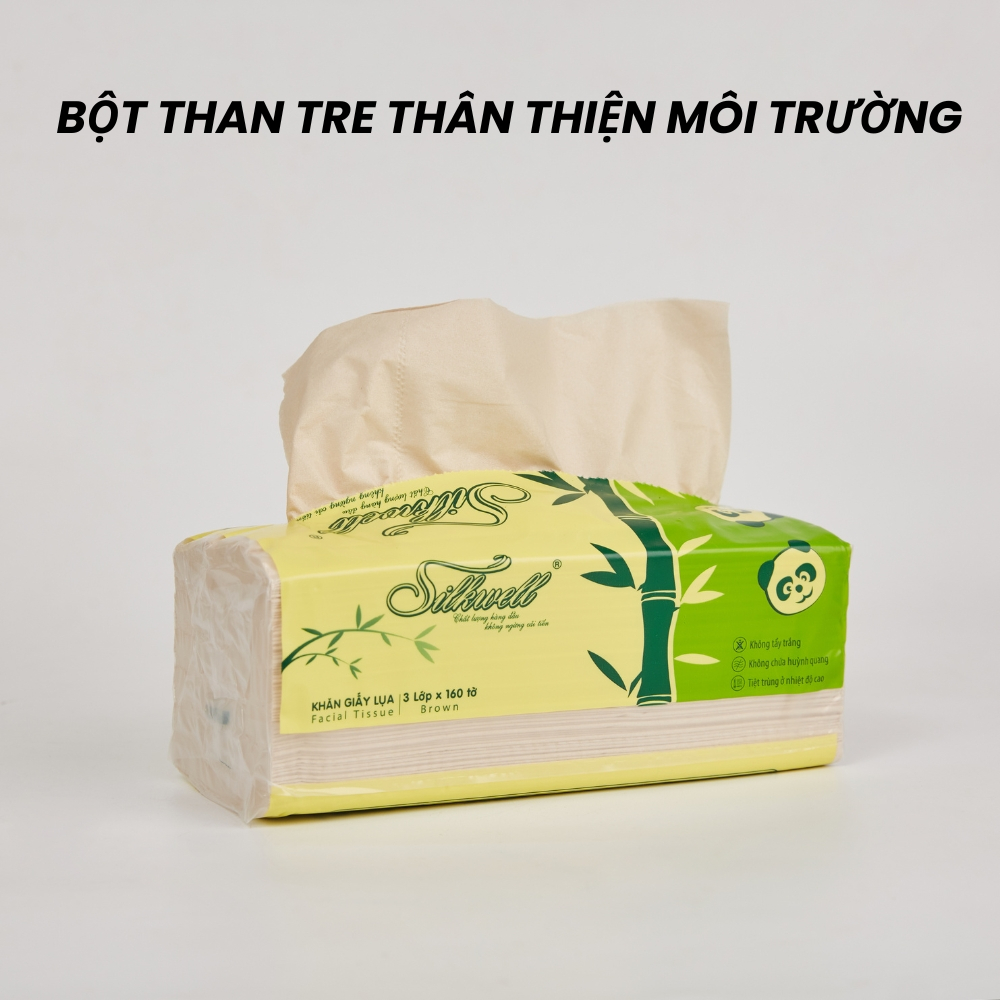 [HỎA TỐC] Giấy Ăn Lụa Silkwell Thùng 9 Gói Gấu Trúc Nâu 160 Tờ/3 Lớp - Dai, Thấm Nước Tốt Không Mủn