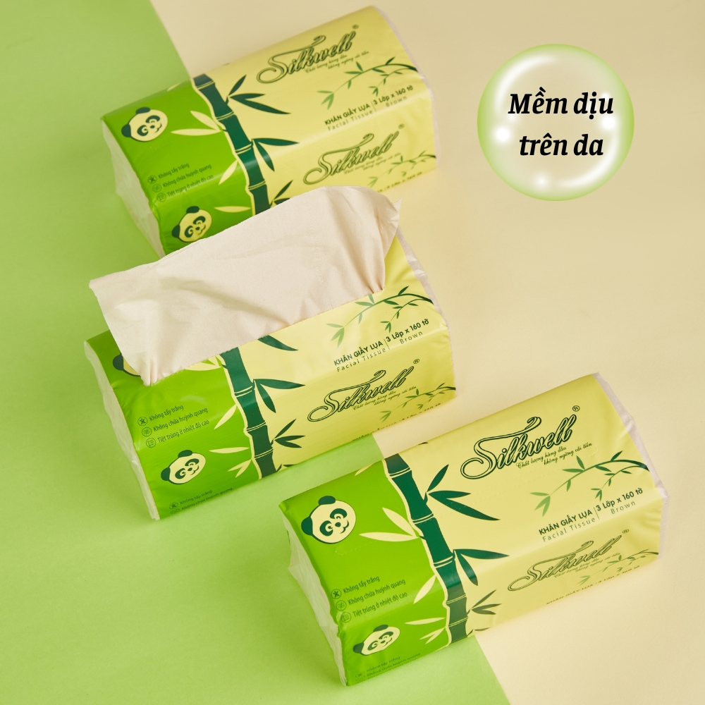 [HỎA TỐC] Giấy Ăn Lụa Silkwell Thùng 9 Gói Gấu Trúc Nâu 160 Tờ/3 Lớp - Dai, Thấm Nước Tốt Không Mủn