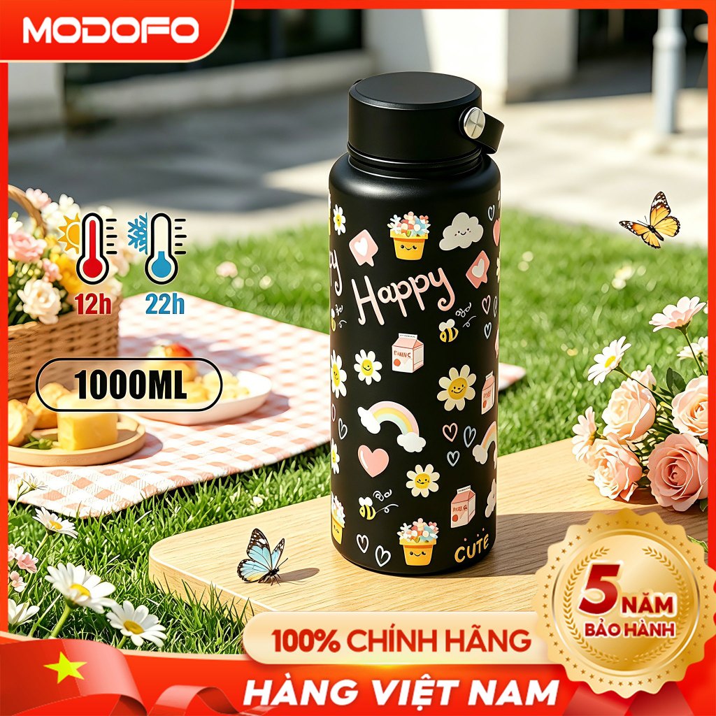 MODOFO Ly giữ nhiệt trẻ em cách nhiệt chai nước nóng lạnh bằng thép không gỉ dễ thương phim hoạt hình cốc nước di động