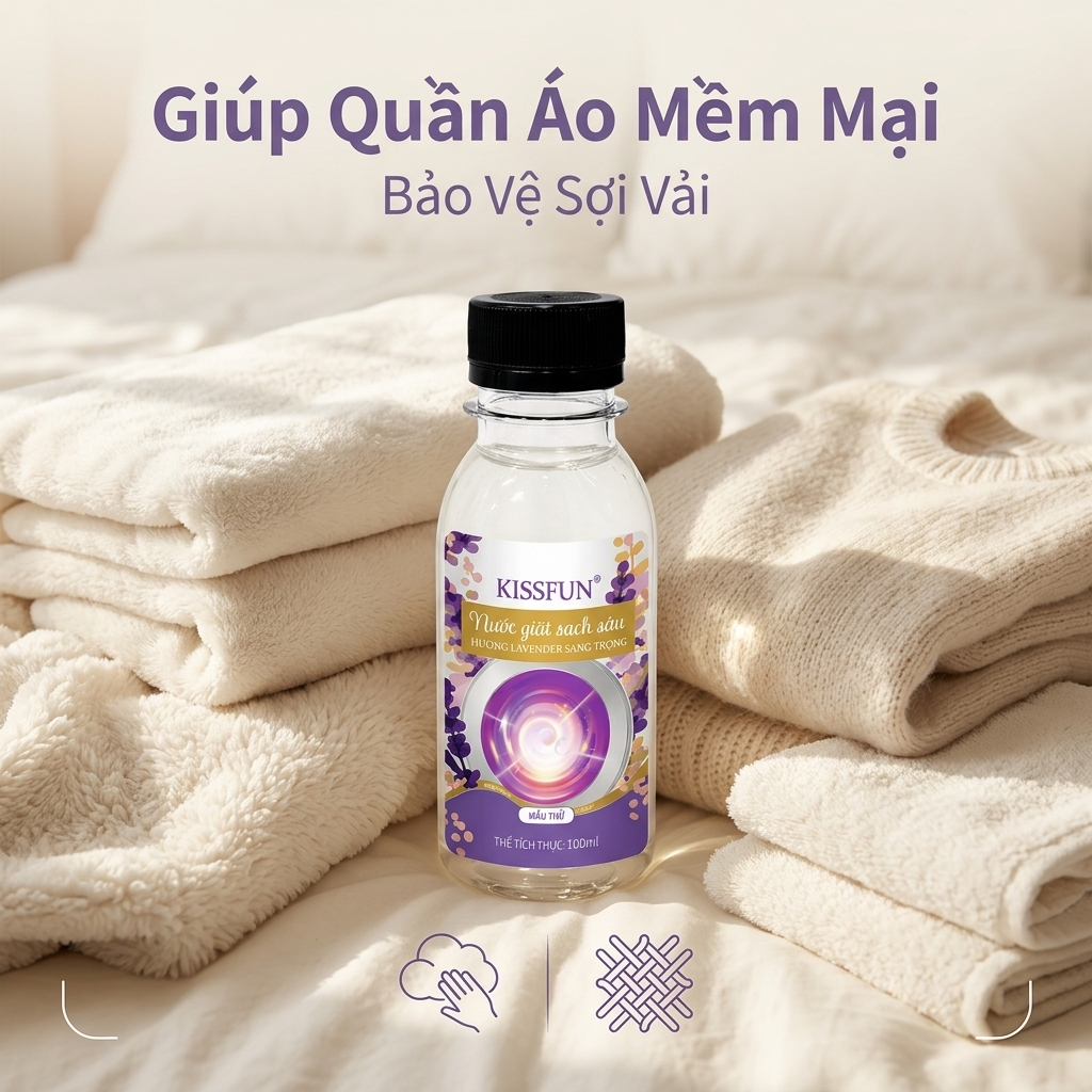 Nước giặt mini KISSFUN hương Lavender 100ml | Sạch sâu - Khử mùi mạnh - Lưu hương 72h