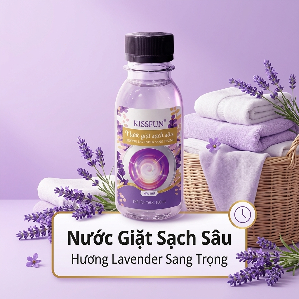 Nước giặt mini KISSFUN hương Lavender 100ml | Sạch sâu - Khử mùi mạnh - Lưu hương 72h