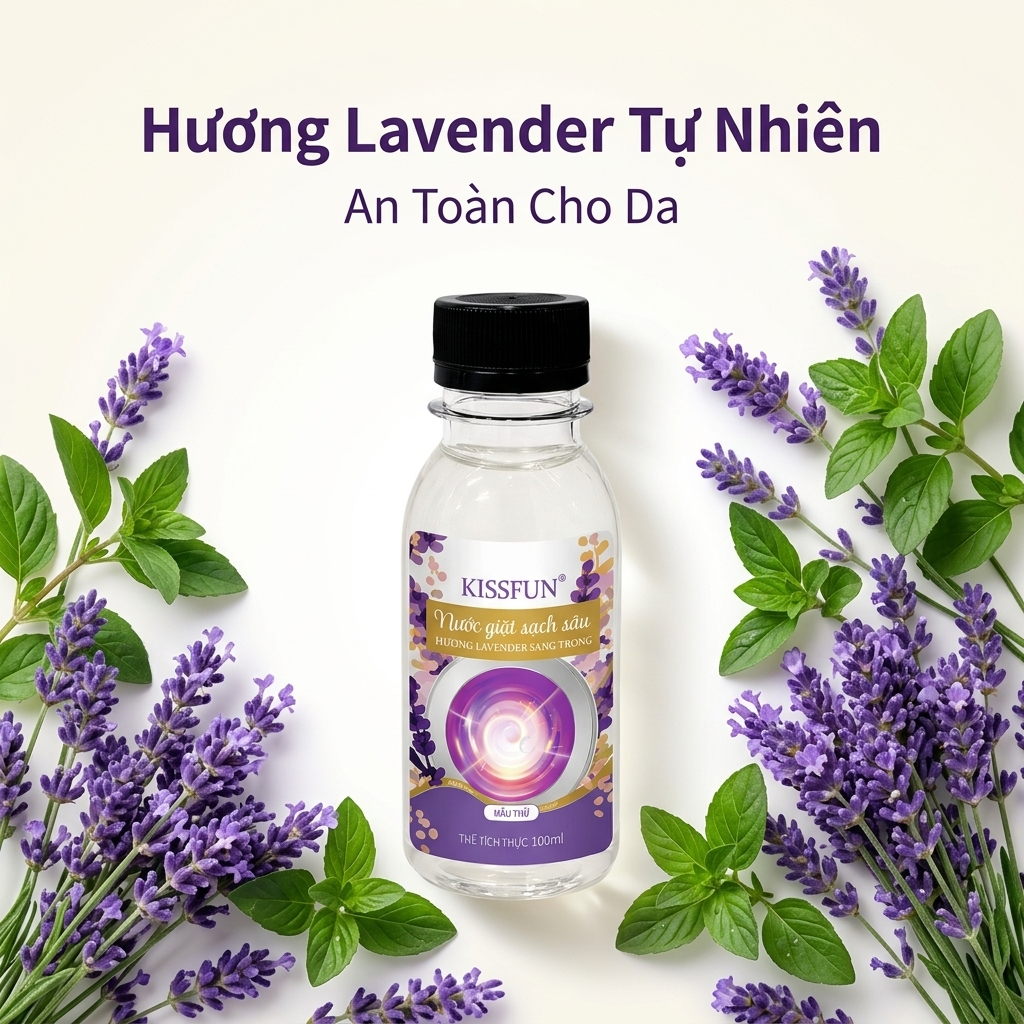 Nước giặt mini KISSFUN hương Lavender 100ml | Sạch sâu - Khử mùi mạnh - Lưu hương 72h