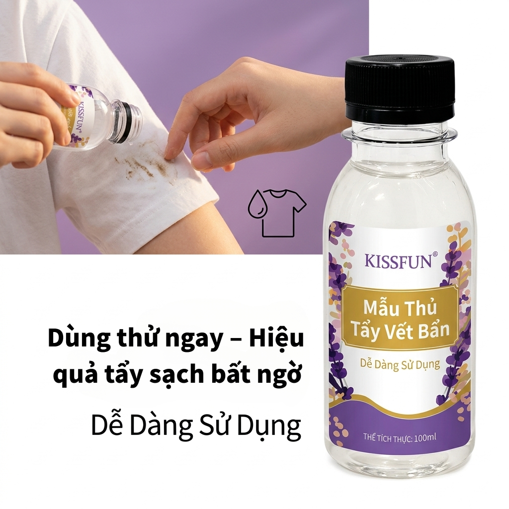 Nước giặt mini KISSFUN hương Lavender 100ml | Sạch sâu - Khử mùi mạnh - Lưu hương 72h