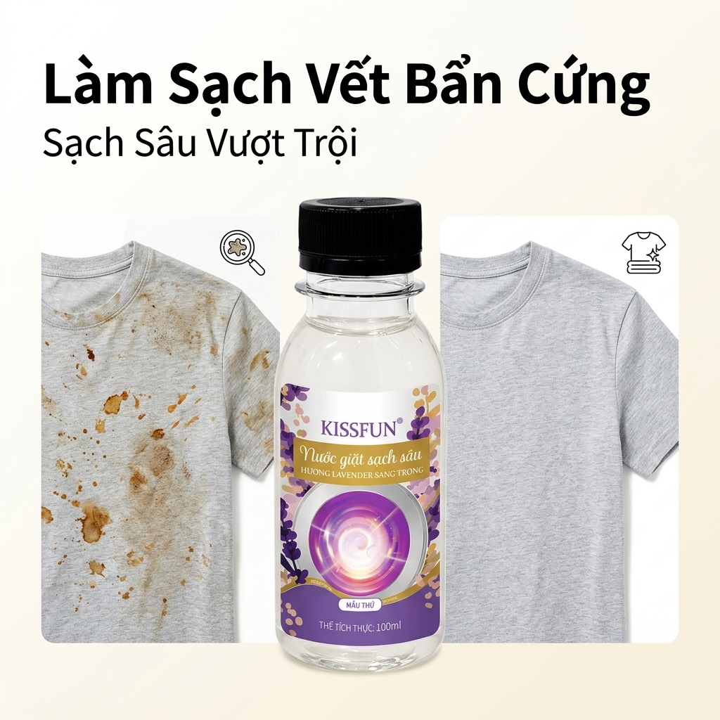 Nước giặt mini KISSFUN hương Lavender 100ml | Sạch sâu - Khử mùi mạnh - Lưu hương 72h