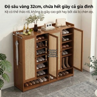 tre bền, kệ giày nhựa lót đan rattan nhiều tầng, dung tích lớn