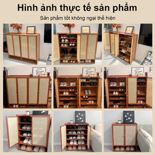 tre bền, kệ giày nhựa lót đan rattan nhiều tầng, dung tích lớn