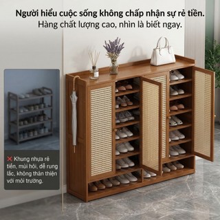 tre bền, kệ giày nhựa lót đan rattan nhiều tầng, dung tích lớn