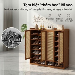 tre bền, kệ giày nhựa lót đan rattan nhiều tầng, dung tích lớn
