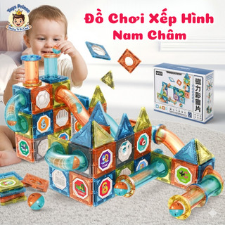 Bộ Đồ Chơi Lắp Ghép Từ Tính Magnetic Block Với 42-132 Chi Tiết Tặng Kèm Sticker - Đồ Chơi Xếp Hình Nam Châm Cho Bé Từ 3+