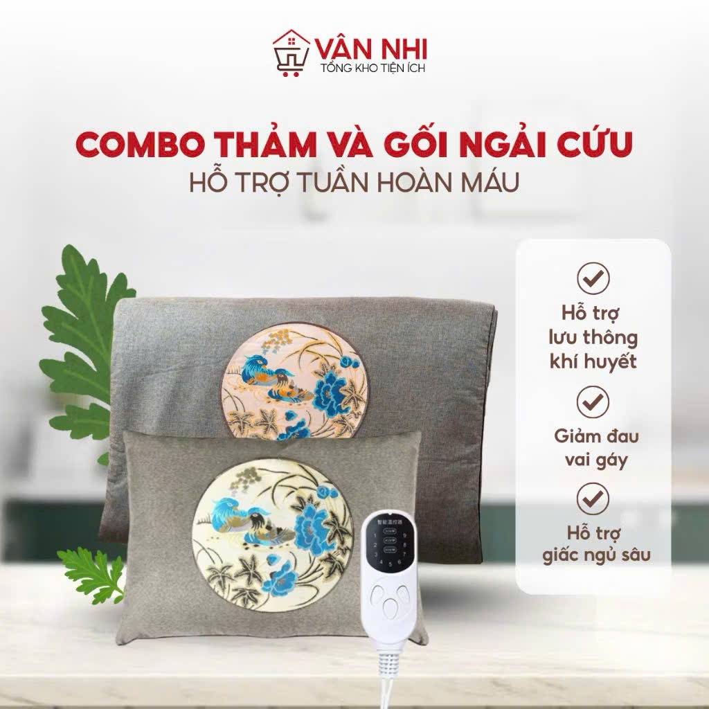 [Hàng việt nam] Thảm, Gối Ngải Cứu Điện, Đệm Sưởi Ngải Cứu Đông Y Nội Địa Trung Hỗ Trợ Đau Vai Gáy, Lưng, Xương Khớp.
