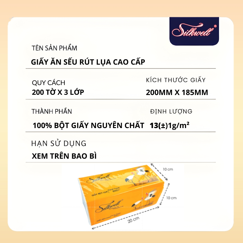 [HỎA TỐC] Khăn Giấy Rút Lụa Silkwell Sếu Thùng 9 Gói 200 Tờ/3 Lớp - Giấy Ăn Mềm Mịn Thấm Hút