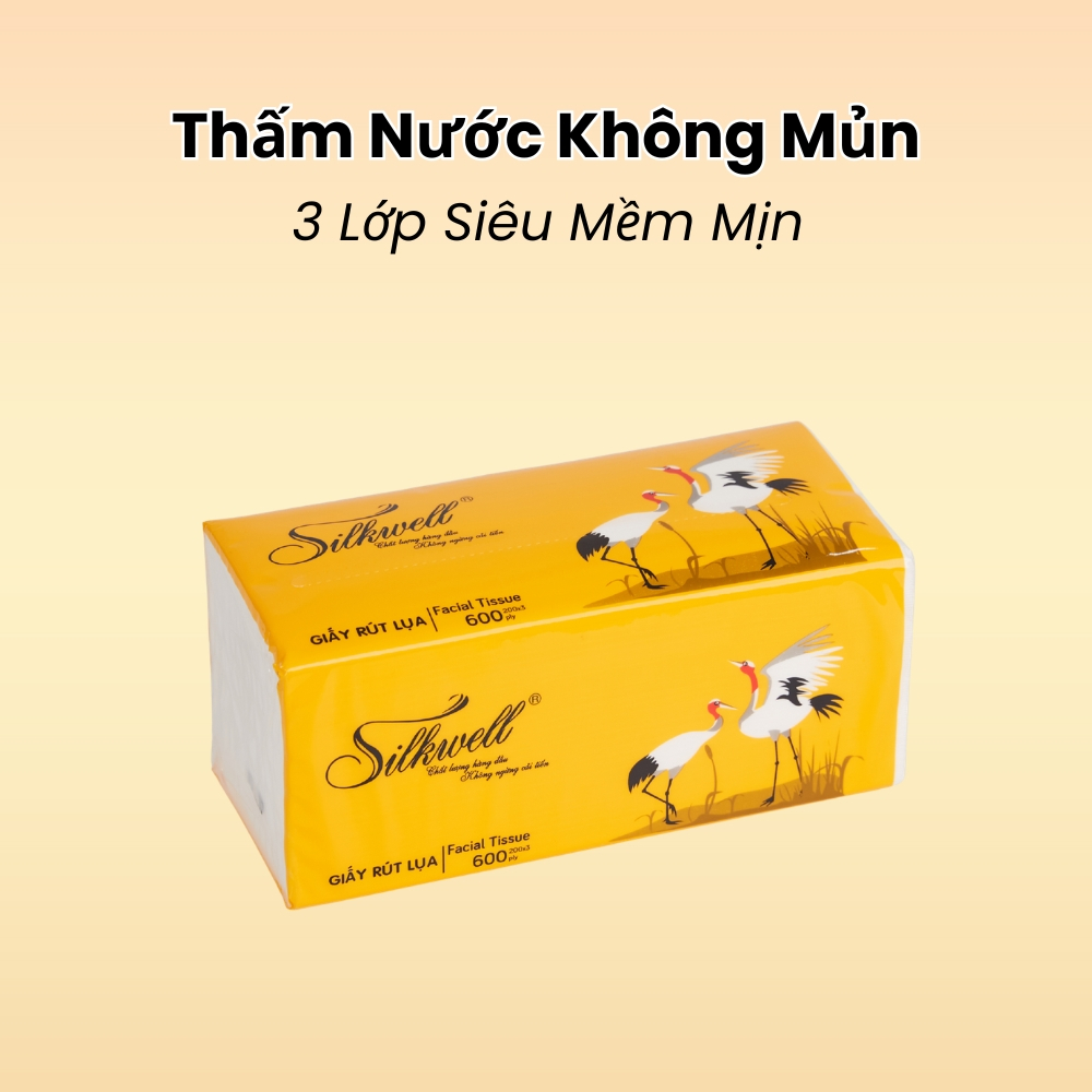 [HỎA TỐC] Khăn Giấy Rút Lụa Silkwell Sếu Thùng 9 Gói 200 Tờ/3 Lớp - Giấy Ăn Mềm Mịn Thấm Hút