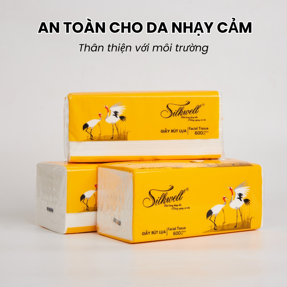 [HỎA TỐC] Khăn Giấy Rút Lụa Silkwell Sếu Thùng 9 Gói 200 Tờ/3 Lớp - Giấy Ăn Mềm Mịn Thấm Hút