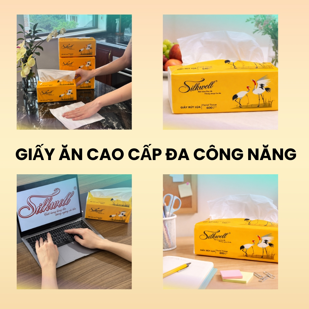 [HỎA TỐC] Khăn Giấy Rút Lụa Silkwell Sếu Thùng 9 Gói 200 Tờ/3 Lớp - Giấy Ăn Mềm Mịn Thấm Hút