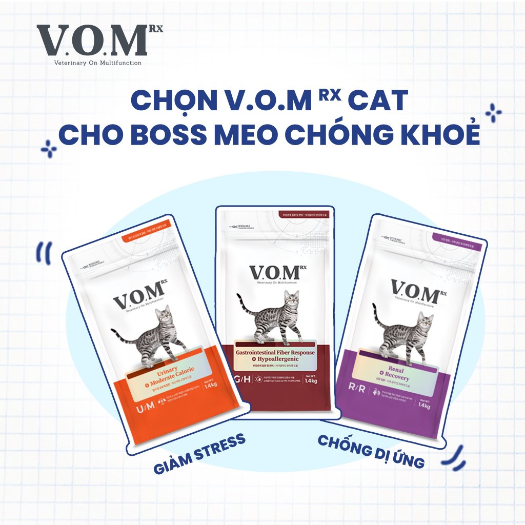 [1.4KG] V.O.M - Thức ăn hạt cho mèo hỗ trợ trị liệu cho hệ tiêu hóa và chống dị ứng thực phẩm VOM