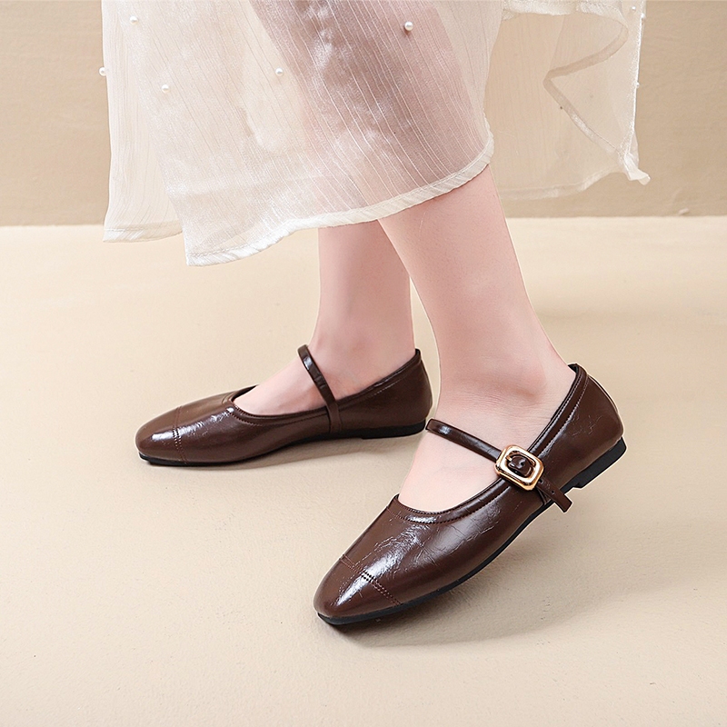 Atikota Giày bệt nữ kiểu retro Mary Jane mũi vuông dáng rộng thoải mái phong cách thường ngày