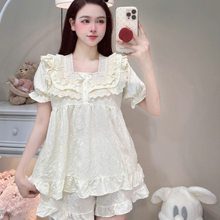 [MẪU HÈ] Bộ Đồ Ngủ Nữ JUSOKA Pijama DU05 Cổ Ren Phối Nơ Chất Đũi Gạo Siêu Dễ Thương Dành Cho Nữ