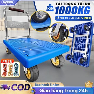 Xe đẩy hàng 4 bánh 300kg nhập khẩu gấp gọn xe kéo hàng xếp gọn bánh cao su Lớp phủ chống gỉ