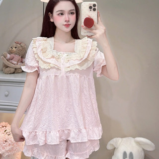[MẪU HÈ] Bộ Đồ Ngủ Nữ JUSOKA Pijama DU05 Cổ Ren Phối Nơ Chất Đũi Gạo Siêu Dễ Thương Dành Cho Nữ
