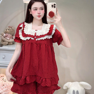 [MẪU HÈ] Bộ Đồ Ngủ Nữ JUSOKA Pijama DU05 Cổ Ren Phối Nơ Chất Đũi Gạo Siêu Dễ Thương Dành Cho Nữ