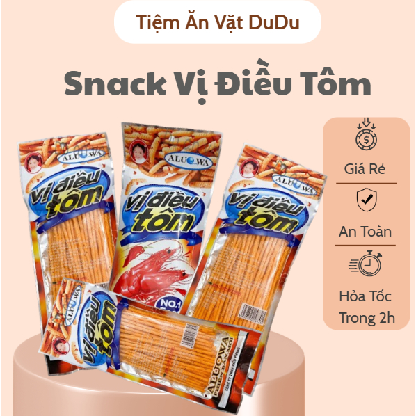 Snack Tăm Cay Tôm Điều Vị, Tăm Cay Đỏ  Alouwa Cay Tê Hấp Dẫn - Đồ Ăn Vặt