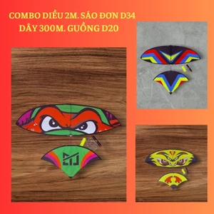 💥 Combo Diều 2m nan xoắn đuôi cá. Sáo 3 quả Dây 300m. Guồng D15 💥