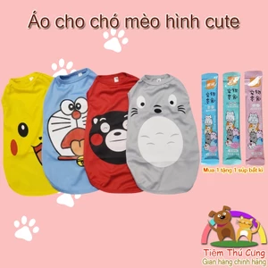 Áo Ba Lỗ Cho Chó Mèo Hình Hoạt Hình Siêu Cute - Áo Thú Cưng Chất Vải Mát, Co Giãn Thoải Mái