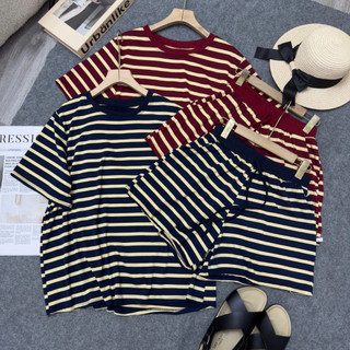 Đồ Bộ Bigsize Nữ Áo Phông tay Ngắn Kẻ Sọc Mix Quần Short Lưng Chun Bản Cho Chubby SET869