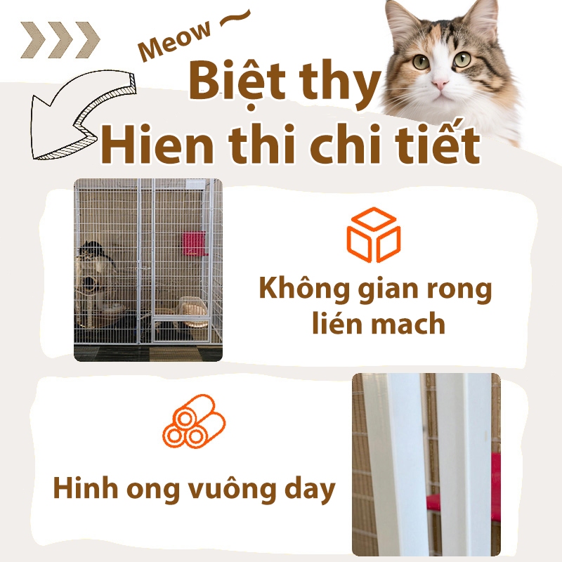 Lồng mèo cỡ lớn, lồng mèo nhiều tầng, lồng mèo cao cấp, dễ lắp ráp, phù hợp cho 1-6 con mèo.