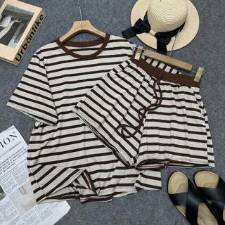 Đồ Bộ Bigsize Nữ Áo Phông tay Ngắn Kẻ Sọc Mix Quần Short Lưng Chun Bản Cho Chubby SET869