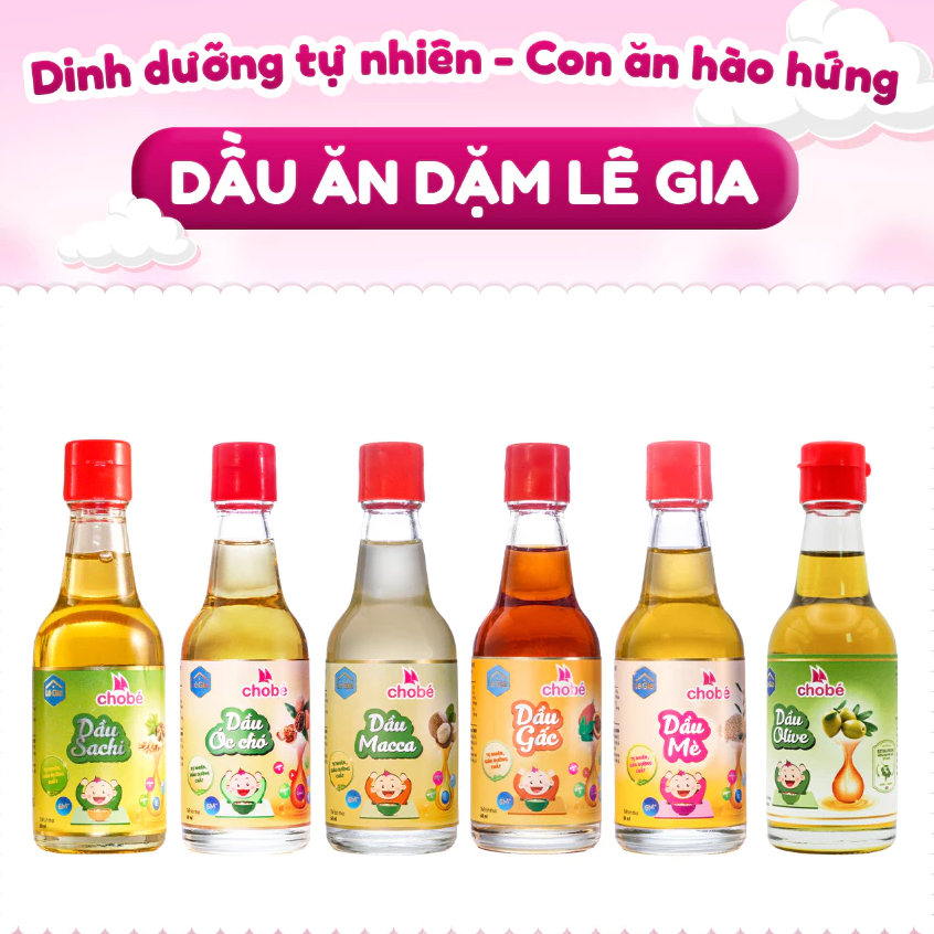 Dầu ăn dặm cho bé ÉP NGUỘI NGUYÊN CHẤT Lê Gia - dinh dưỡng từ hạt tự nhiên chai thủy tinh 60ml