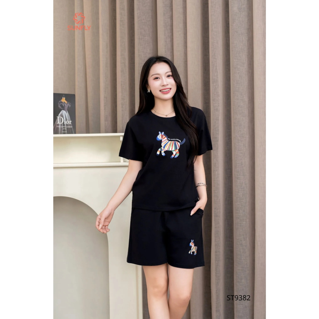 ST9382 Đồ bộ mặc nhà nữ cotton áo cộc quần sooc